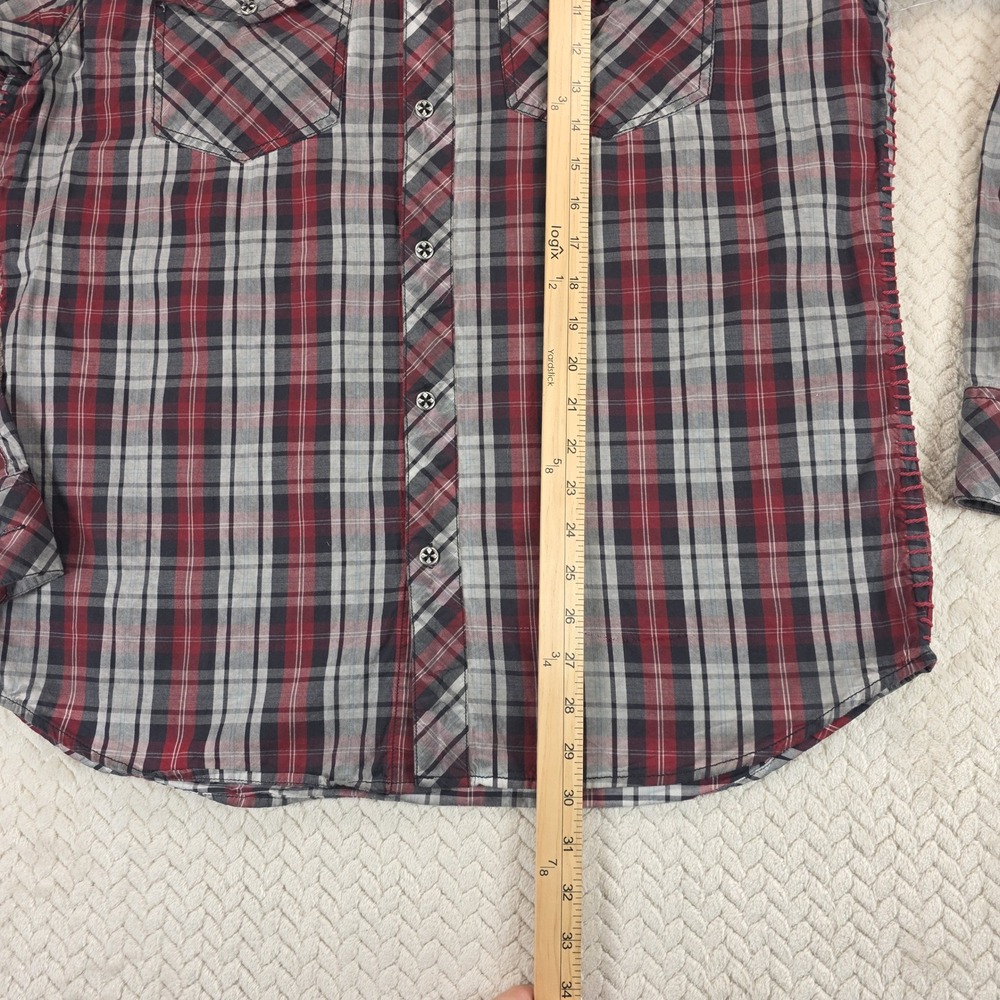 Affliction Black Premium Mens XL Plaid Button Down Shirt Back Embroidery Red - Picture 8 of 9